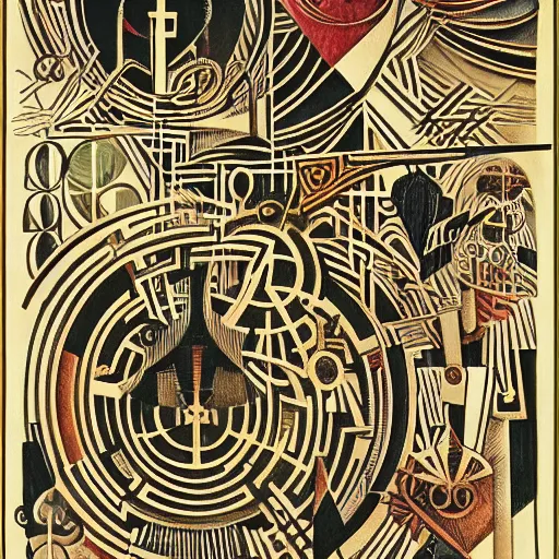 Image similar to maze labyrinth steampunk by albert gleizes and by hilma klint