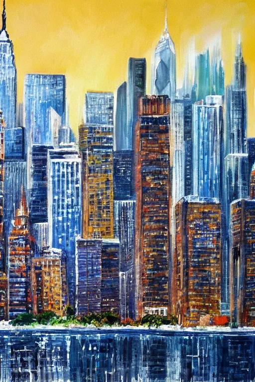 Image similar to bob ross painting of new york cityscape