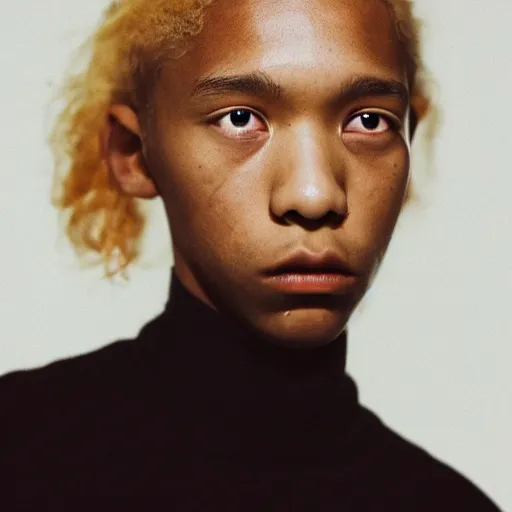 Image similar to realistic photoshooting for a new comme des garcons lookbook, color film photography, close up, photo of a blonde woman, photo in style of tyler mitchell, 3 5 mm,