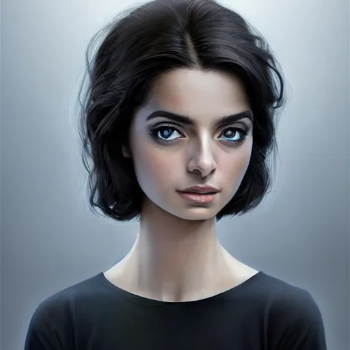 Image similar to greek ameera al taweel , blue eyes, black hair, beautiful face, white viel, Hyper-realistic, Highly Detailed, HD, by Brom, by beeple, studio ghibli, wallpaper, highly detailed, trending on artstation