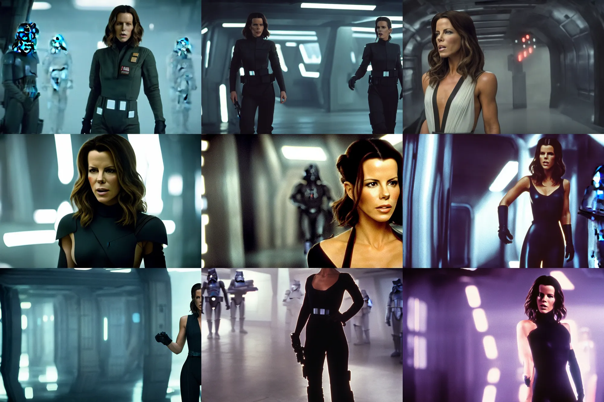 Prompt: kate beckinsale wearing worker jumpsuit, photography by fred palacio medium full shot still from star wars, sci fi, bladerunner, canon eos r 3, f / 3, iso 2 0 0, 1 / 1 6 0 s, 8 k, raw, unedited