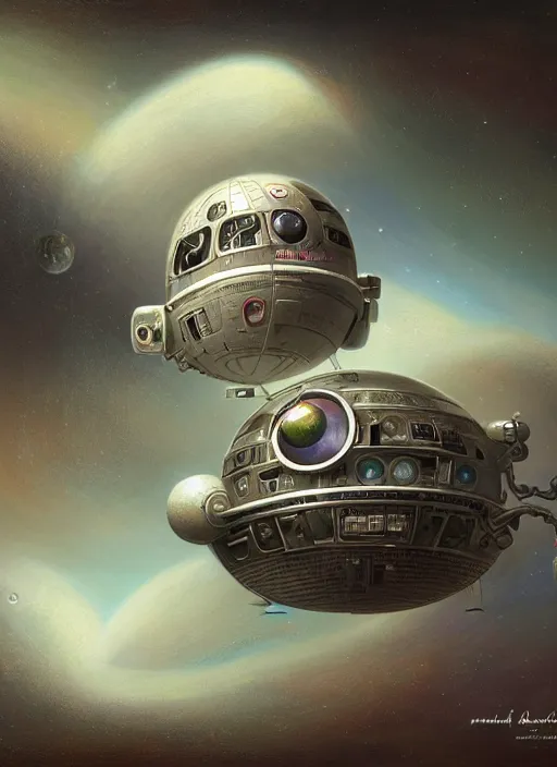 Image similar to highly detailed wide - angle portrait of a retro a retro mechanical saucer spaceship, nicoletta ceccoli, mark ryden, lostfish, earl nore, hyung tae, frank frazetta, global illumination, detailed and intricate environment