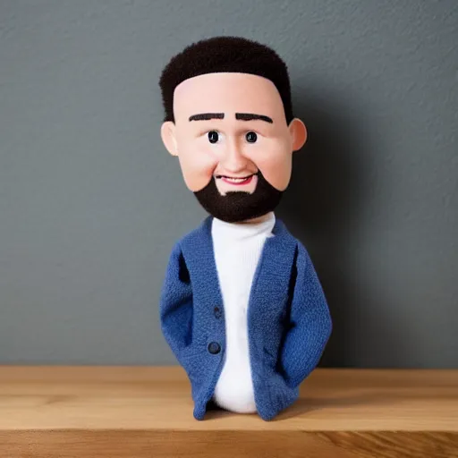 Image similar to stock photo of klay thompson troll doll on a wooden shelf