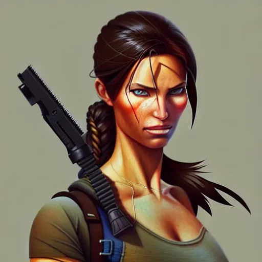 Image similar to super epically depicted color pencil portrait art of lara croft, by stephen bliss, greg rutkowski, loish, rhads, makoto shinkai and lois van baarle, ilya kuvshinov, rossdraws.