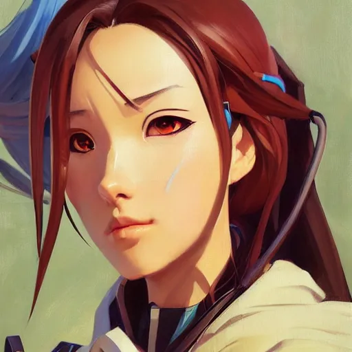 Image similar to greg manchess portrait painting of asuna yuuki as overwatch character, medium shot, asymmetrical, profile picture, organic painting, sunny day, matte painting, bold shapes, hard edges, street art, trending on artstation, by huang guangjian and gil elvgren and sachin teng