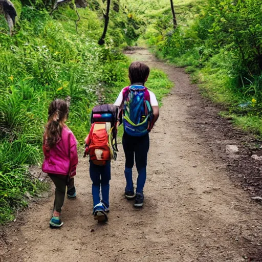 Image similar to kids going on a hike, photograph, national geographic