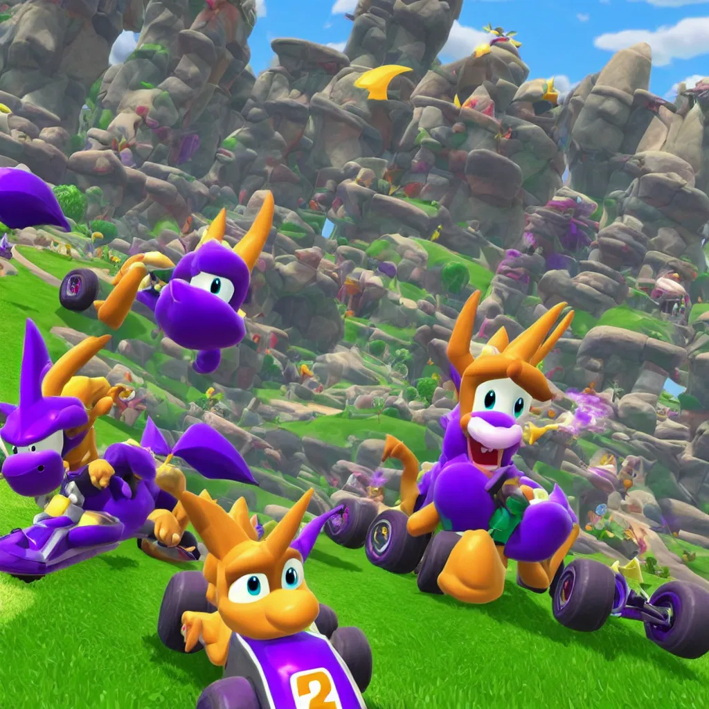 Image similar to race as spyro the dragon in mario kart 8 deluxe