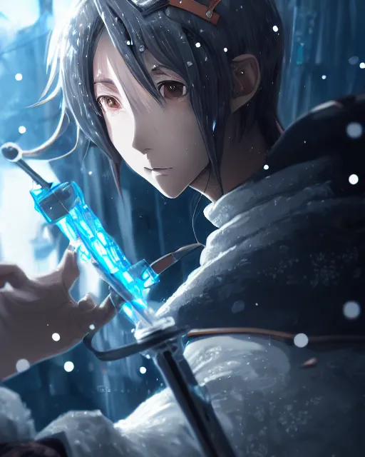 Prompt: a portrait of anime king casting ice - ball and shoot it, cyberpunk concept art, trending on artstation, highly detailed, intricate, sharp focus, digital art, 8 k