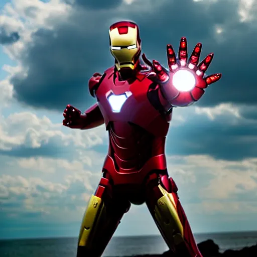 Image similar to iron man using rasengan, candid photography, cinematic