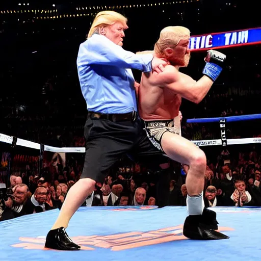 Prompt: Donald Trump fighting Conor McGregor at Madison Square Garden