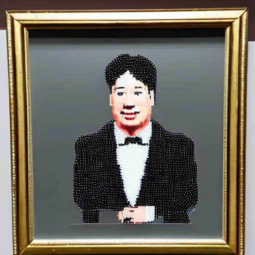 Prompt: Michael mcintyre portrait made of glass beads