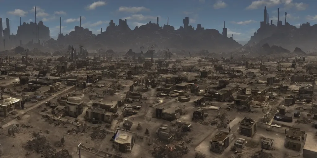 Image similar to a view from wide angle on new vegas city from fallout : new vegas game,