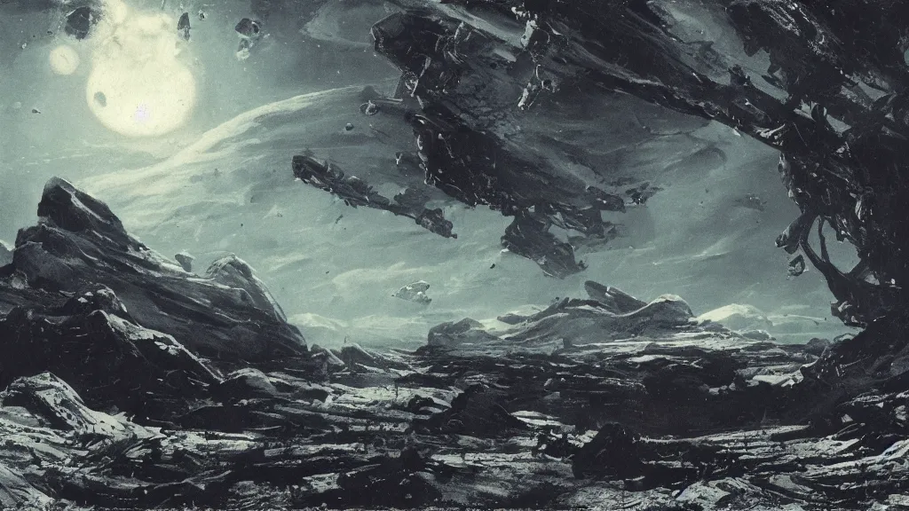 Image similar to a low gravity alien landscape illustrated by peder balke