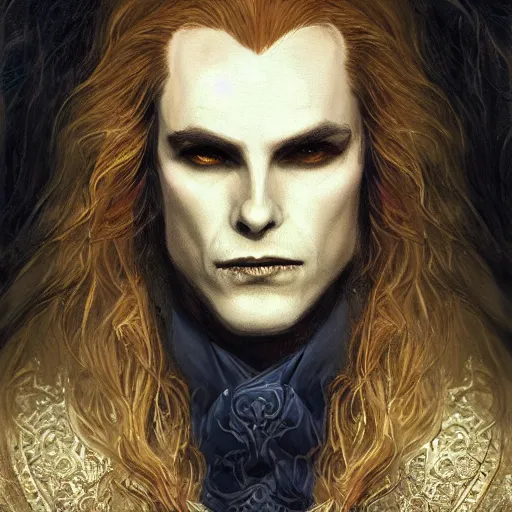 Image similar to Majestic and regal portrait of the vampire Lestat de Lioncourt, intricate, epic, elegant, menacing, fantasy, highly detailed, digital painting, hard focus, beautiful volumetric lighting, epic light, ultra detailed, by Leesha Hannigan, Ross Tran, Thierry Doizon, Kai Carpenter, Ignacio Fernández Ríos