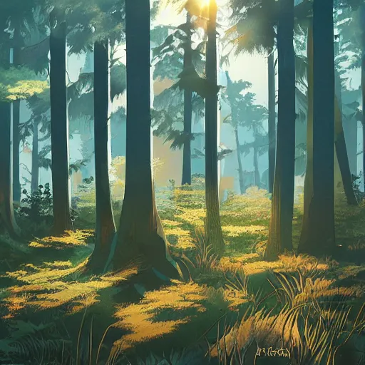 Prompt: forest in the morning light, by Rumiko Takahashi, trending on artstation