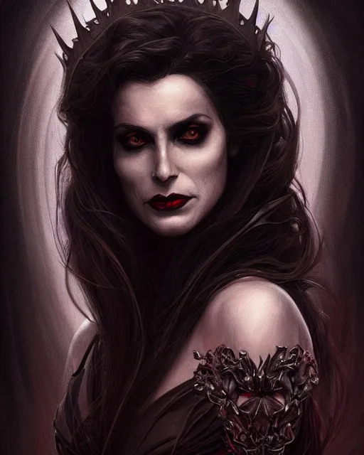 Image similar to full body portrait of an evil queen, dark magic, beautiful face, attractive young woman,heroic pose, full body, dramatic lighting, dark and horror, dust and blood, intricate, wild, highly detailed, digital painting, artstation, concept art, smooth, sharp focus, illustration, art by artgerm and greg rutkowski and alphonse mucha, footage from space camera