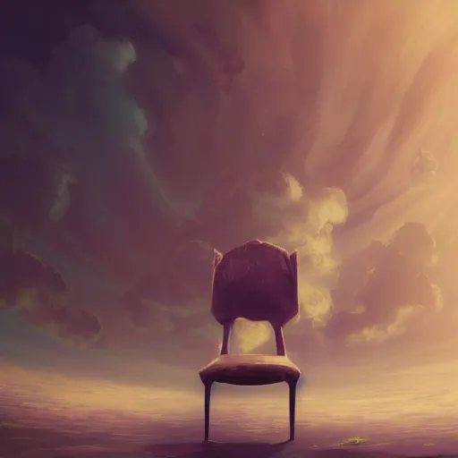 Image similar to chair - shaped cloud, concept art illustration, color page, 4 k, tone mapping, doll, akihiko yoshida, james jean, andrei riabovitchev, marc simonetti, yoshitaka amano, digital illustration, greg rutowski, volumetric lighting, sunbeams, particles, trending on artstation