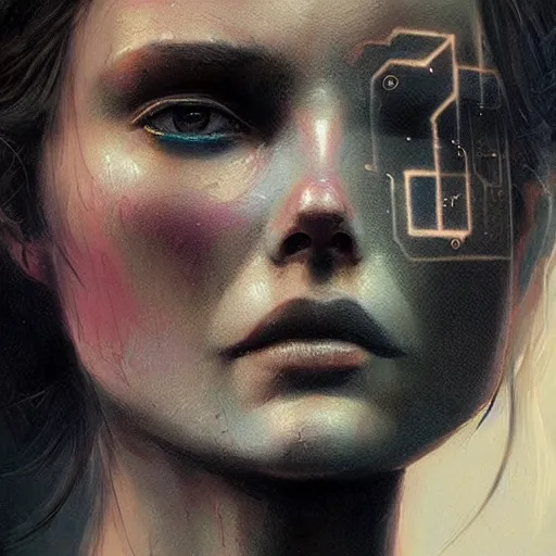 Prompt: a magical robot head, tattoo, artificial intelligence, highly detailed, digital painting, smooth, sharp, beautiful face, expressive eyes, art by greg rutkowski