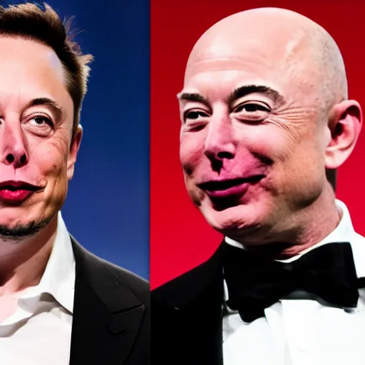 Prompt: elon musk fighting jeff bezos in an oily rustling match