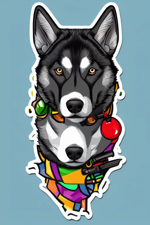 Image similar to A portrait of a gangster husky, sticker, highly detailed, colorful, illustration, smooth and clean vector curves, no jagged lines, vector art, smooth