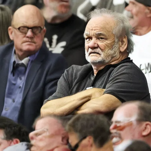 Image similar to eddie munson, going full munson, bill murray is worried, hiding, peeking out, photo