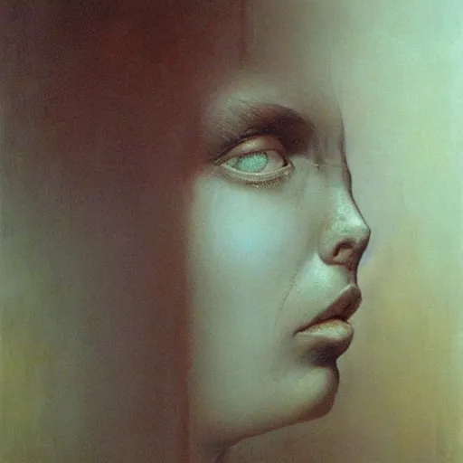 Image similar to beksinski, zdzisław - her eyes wide, oil on canvas