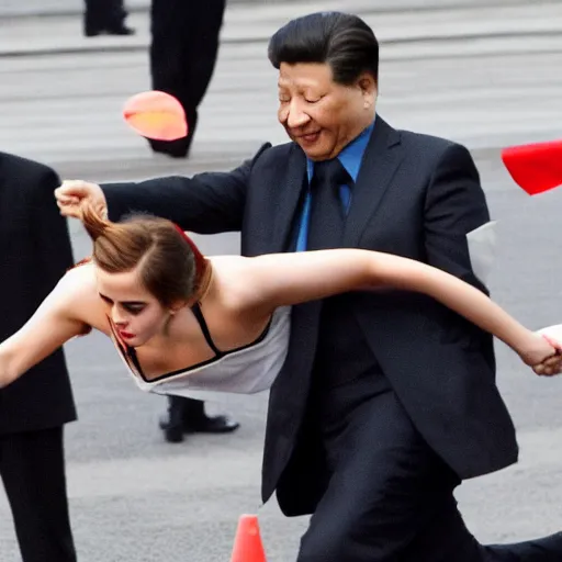 Prompt: emma watson dropkicks xi jinping, journalistic footage, 4 k