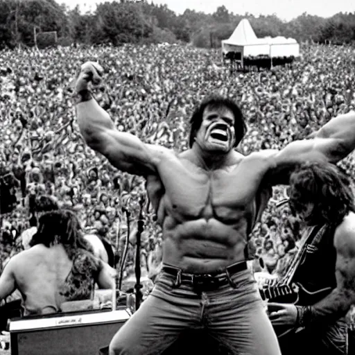 Image similar to hulk performing at woodstock