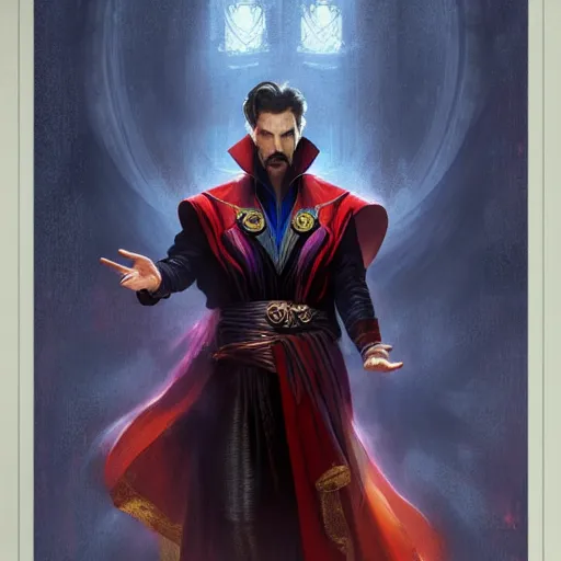 Prompt: Doctor Strange, trending on artstation, ultra detailed, 8k, character illustration by Greg Rutkowski, Thomas Kinkade.