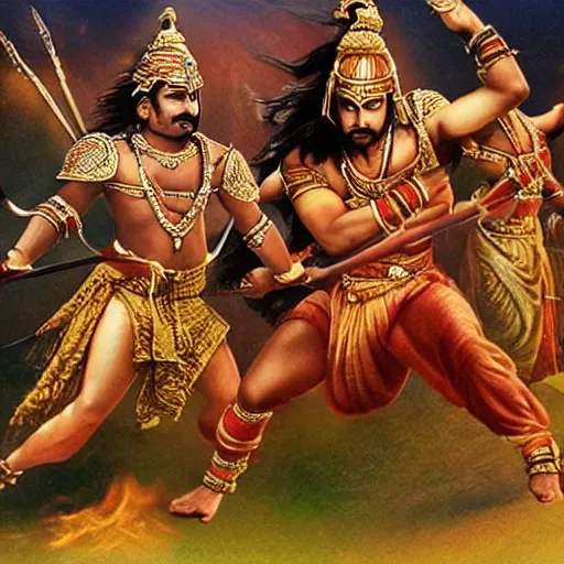 Prompt: mahabharat fight scenes