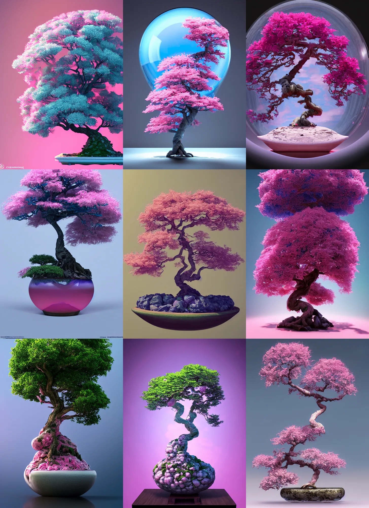 Prompt: pink and blue bonsai tree inside a glass marble, intricate detail, volumetric lighting, epic composition, hyper detailed, ultra realistic, sharp focus, octane render, volumetric, ray tracing, artstation trending, cgsociety, sense of awe, 4 k