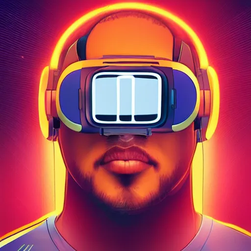 Image similar to portrait of a futurist soccer player with vr headset, cyberpunk, electronic, colored, beautiful, science fiction, devient art