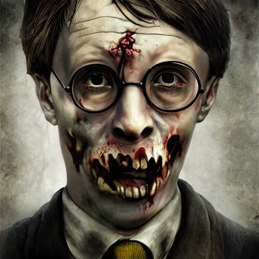 Prompt: zombie harry potter realistic portrait detailed
