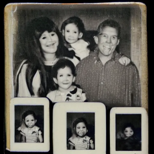 Image similar to family photo of a monster family poloroid,