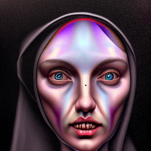Image similar to ! dream an extremely psychedelic portrait of a nun, surreal, lsd, face, detailed, intricate, elegant, lithe, highly detailed, digital painting, artstation, concept art, smooth, sharp focus, illustration
