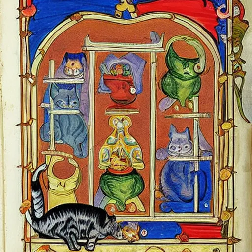 Image similar to illuminated manuscript with cats