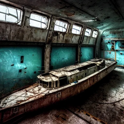 Prompt: inside an narrow quarter room of an abandonned ussr uboat, dim lighting with very small lightrays, comming, concept art, 4 k, hd, art station trending, sergii ivanchenko, sharp and highly detailed