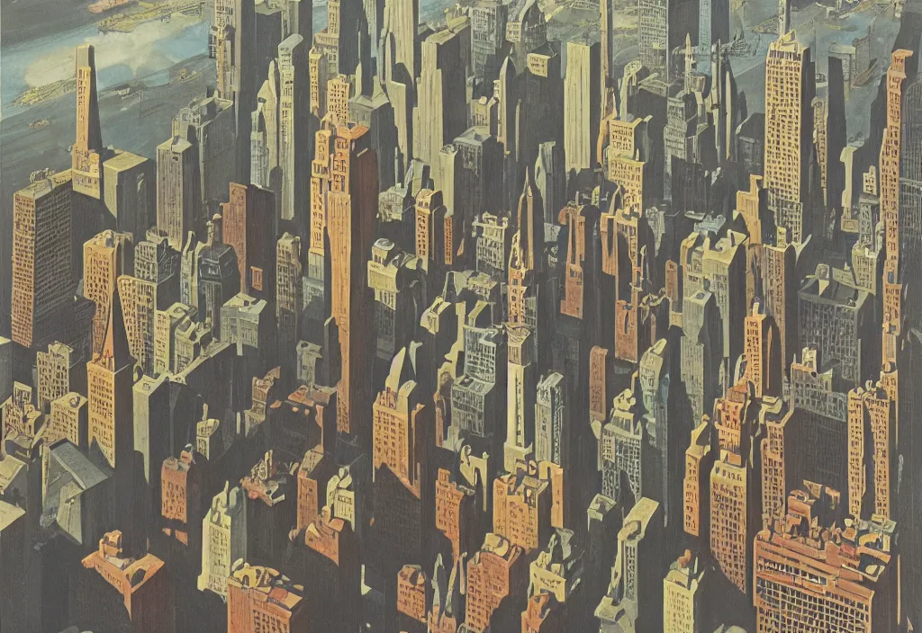 Image similar to Modern New York, Ludek Pesek, Rick Guidice, Chesley Bonestell, Lucien Rudaux, Rolf Klep, Fred Freeman, George Pal