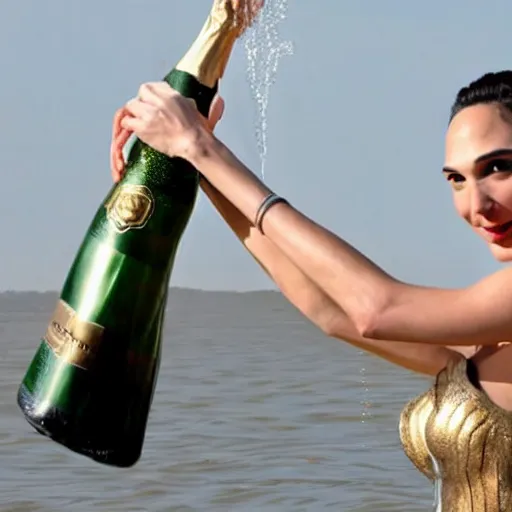 Image similar to gal gadot filling the river nile with champagne