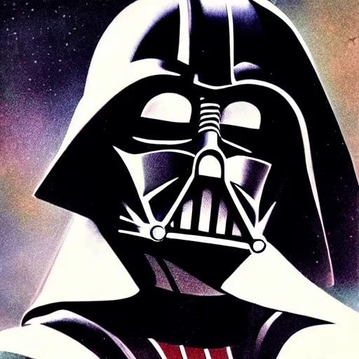 Image similar to Darth Vader in Soviet space propaganda poster