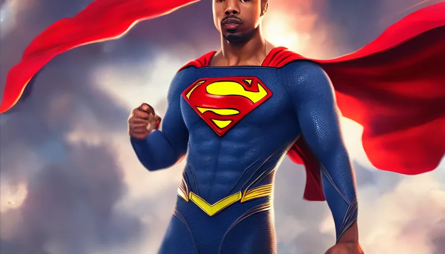 Image similar to Michael B. Jordan is Superman, hyperdetailed, artstation, cgsociety, 8k