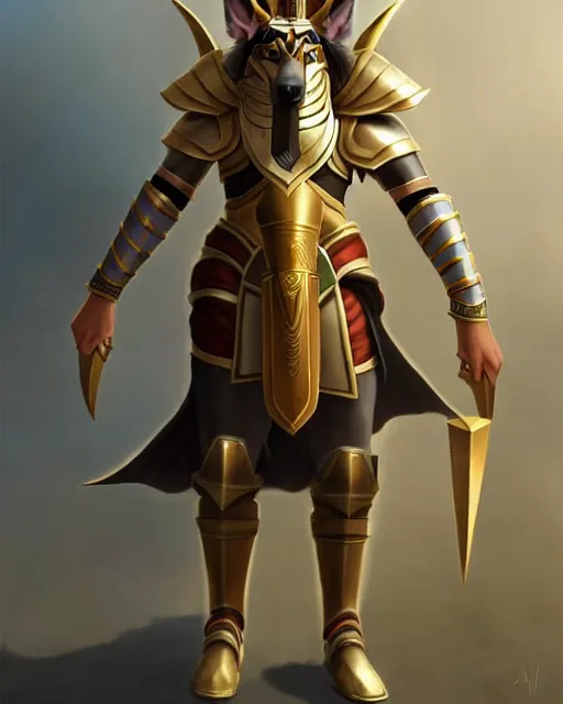 Image similar to nasus the armored egyptian anubis white and brown border collie warrior from videogame league of legends the armored egyptian collie warrior from videogame league of legends with the face of a white and brown border collie, full body armor, highly detailed, artstation, cinematic character, by artgerm and greg rutkowski