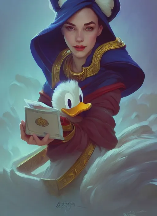 Prompt: donald duck, d & d, fantasy, intricate, elegant, highly detailed, digital painting, artstation, concept art, matte, sharp focus, illustration, hearthstone, art by artgerm and greg rutkowski and alphonse mucha