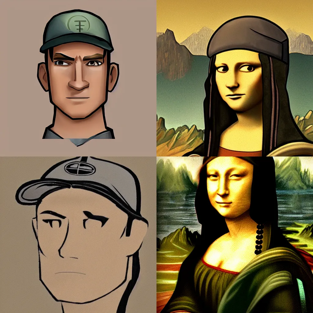 Prompt: Team Fortress Two Scout drawn in place of the Mona Lisa