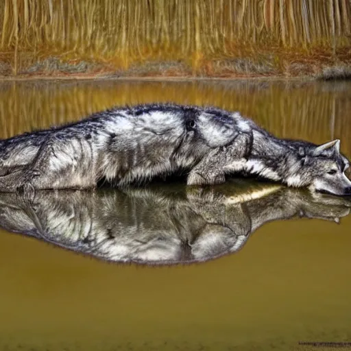 Image similar to a wolf crocodile!!! hybrid! hyper realistic!! realistic lighting!! bold natural colors, masterpiece, ( trending on artstation ) photograph! national geographic, wildlife photographer of the year