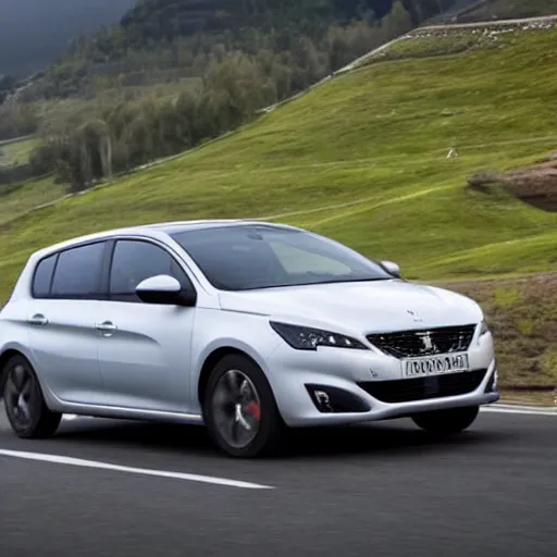 Prompt: Peugeot 308 car on a rural highway