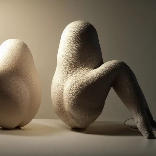 Image similar to ceramic sculptures, soft 3 d render, diffused lighting, two aliens meeting for the first time, touching fingertips, artwork by shary boyle