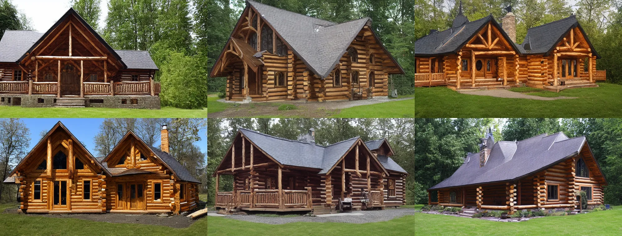 Prompt: very gothic log cabin design, photograph of the finished project, English gothic, perpendicular gothic