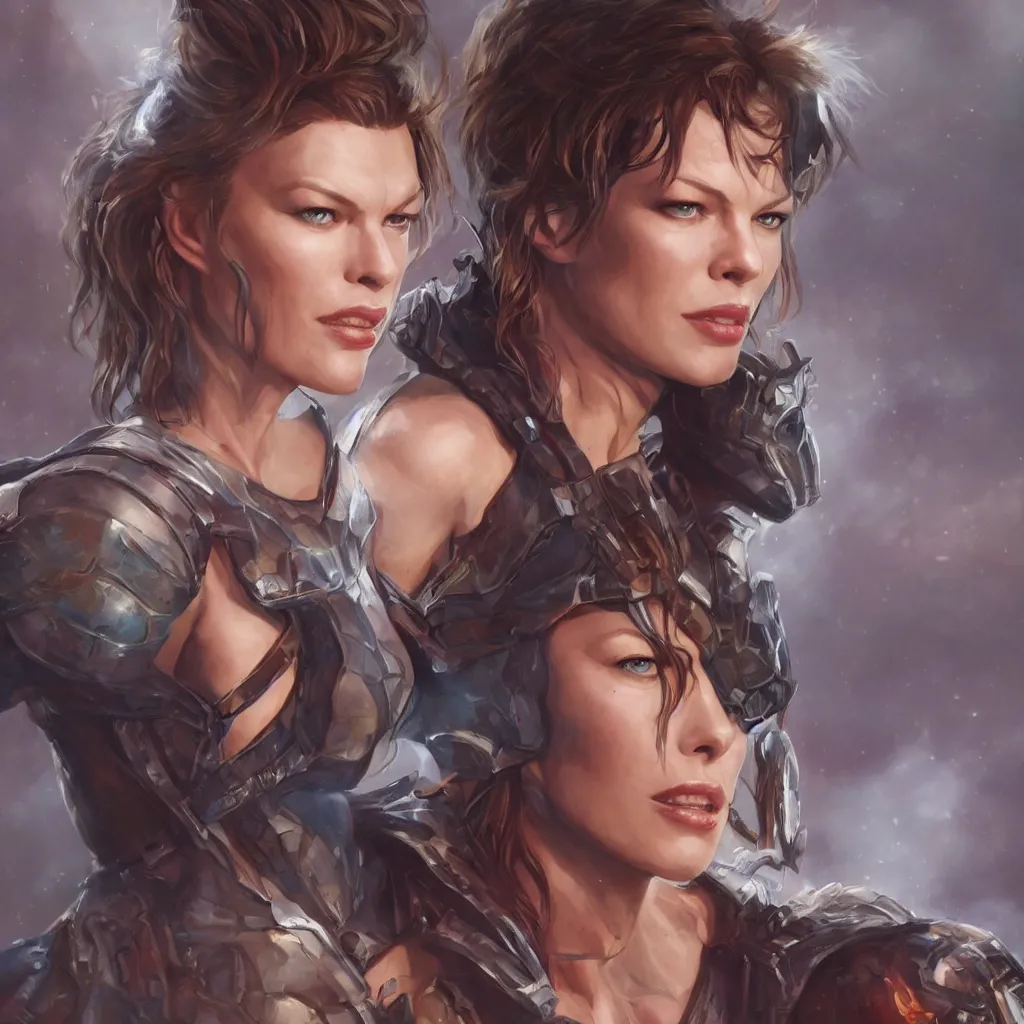 Prompt: Milla Jovovich in Marvel Universe video, D&D character, highly detailed, digital fantasy character, painted portrait, artstation, concept art, hard focus, illustration