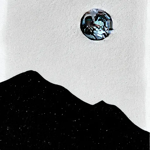 Image similar to moon above mountain, zen ink